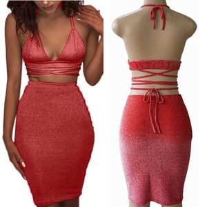 ✨GLITARAZZI RED WOMANS HALTER MIDI DRESS *NWT*✨